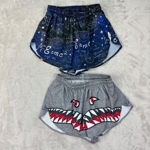 BOA Running Shorts Mens Medium Gray Blue Physics Shark Lot 2 Split Shorts